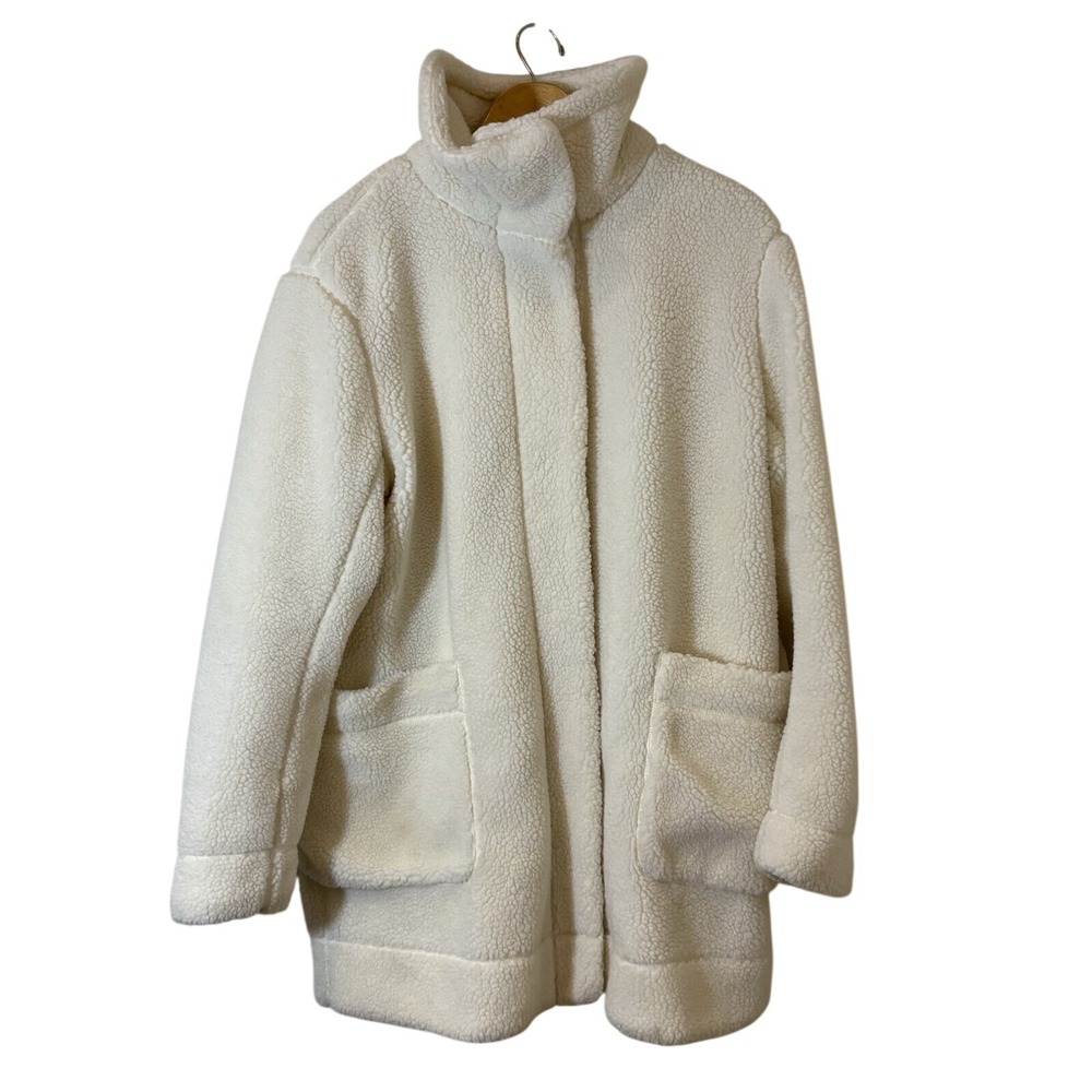 Duluth Trading Womens Wool‎ Blend Sherpa Coat Cream Teddy High Neck Alpine Chic